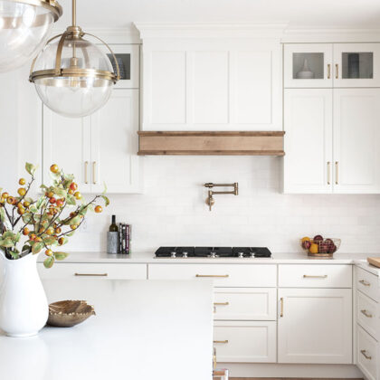 White and natural kitchen cabinets