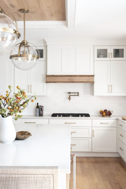 White and natural kitchen cabinets