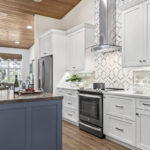 White and blue kitchen cabinets