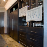 Dark stained and white kitchen cabinets