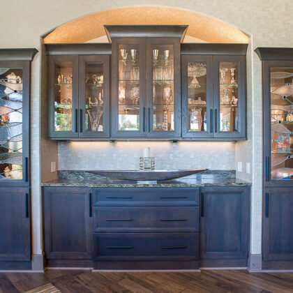 Dark stained dining hutch