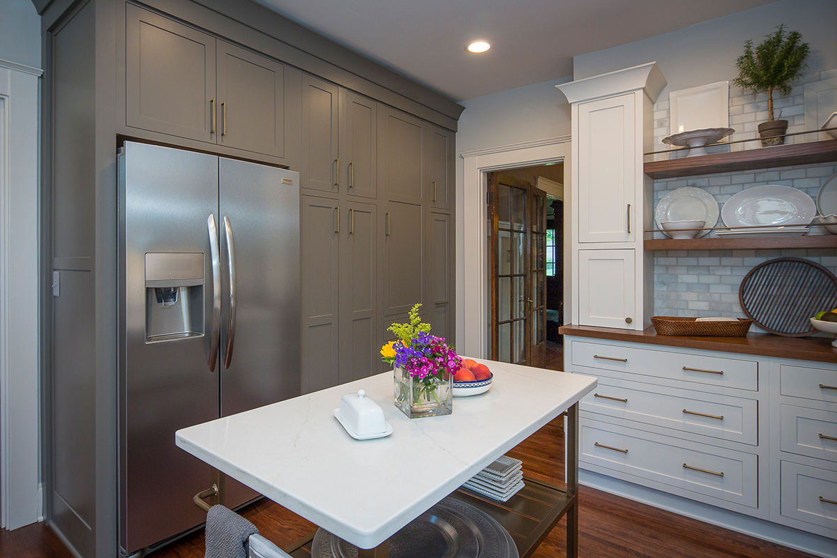 Gray and White kitchen cabinets