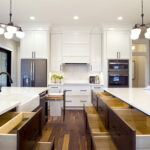 White and dark stained kitchen cabinets