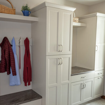 White laundry room cabinets