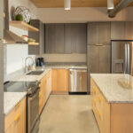 Dark and natural stained kitchen cabinets