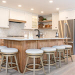 Natural and white kitchen cabinets