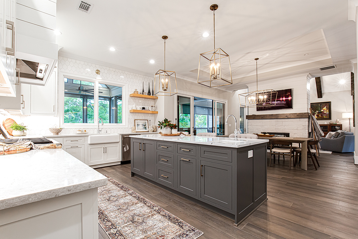 White and gray kitchen cabients