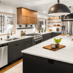 Black and natural kitchen cabinets