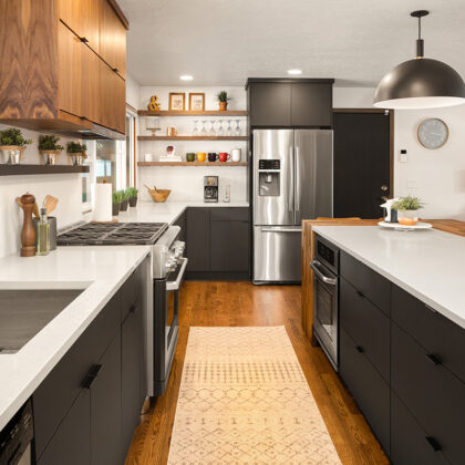 Black and natural kitchen cabinets