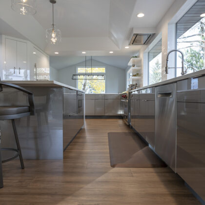 Gray gloss kitchen cabinets