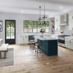 White and navy kitchen cabinets