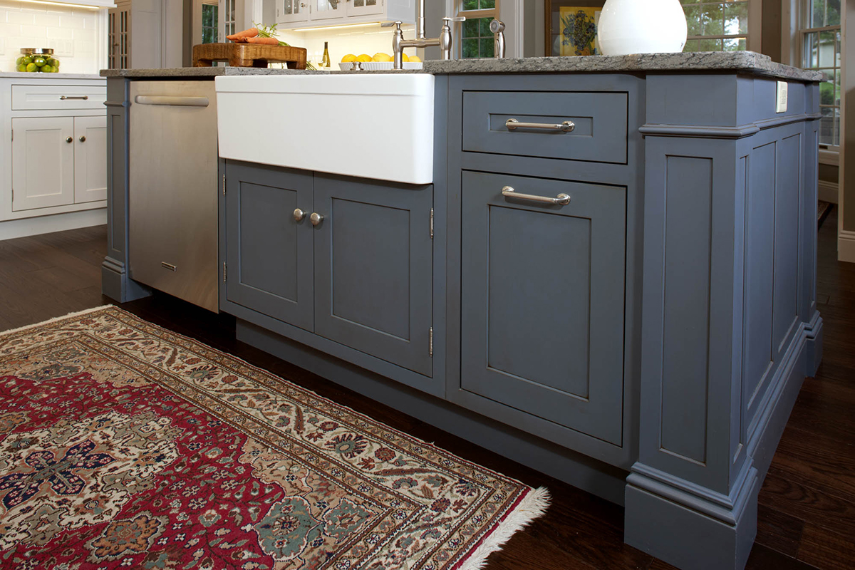 navy and white kitchen cabinets