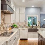 Dark stained and white kitchen cabinets