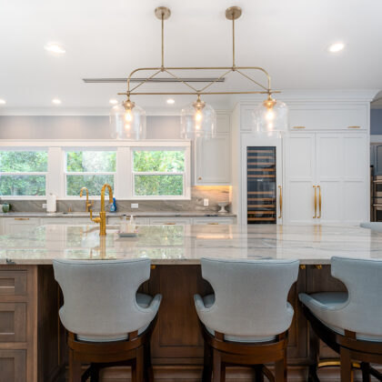 Dark stained and white kitchen cabinets