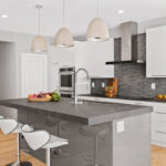 Gray and white kitchen cabinets