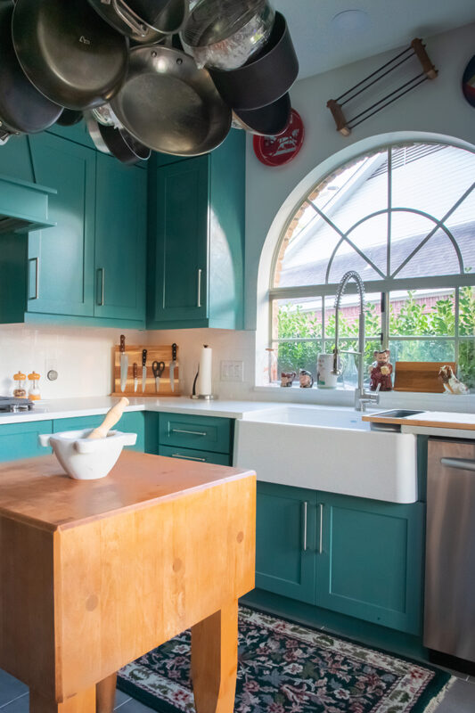teal kitchen cabinets
