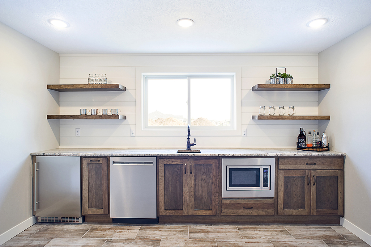 Dark stained bar cabinets