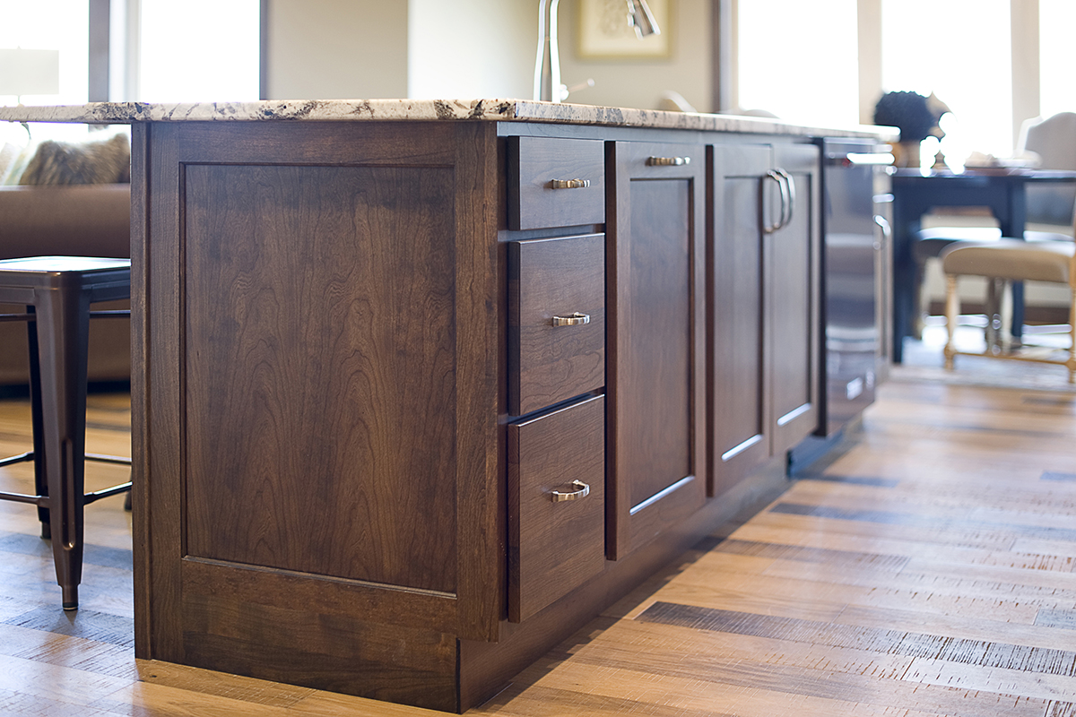 Dark stained kitchen cabinets