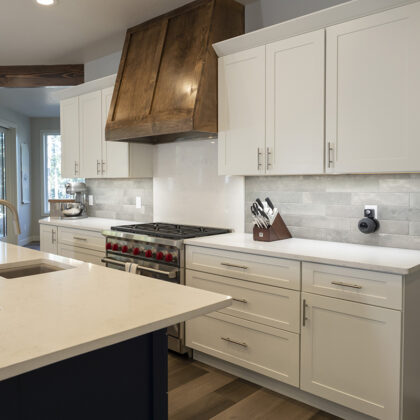 Navy and white kitchen cabinets