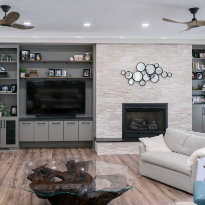 Gray living room cabinets