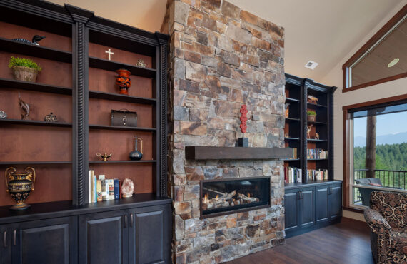 black stained fireplace mantel