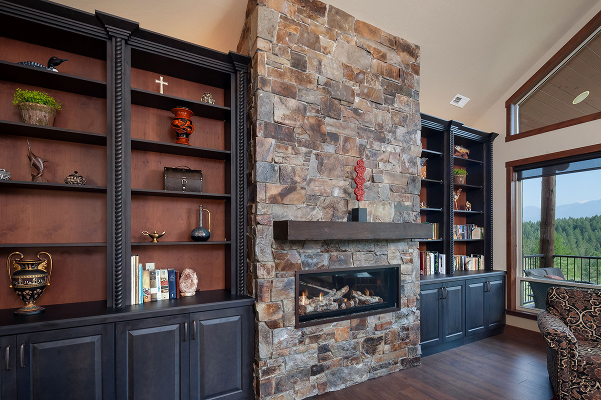 black stained fireplace mantel