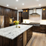 Brown stained kitchen cabinets