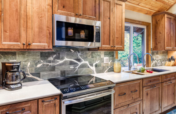 warm stained kitchen cabinets