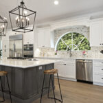 White and gray stained kitchen cabinets