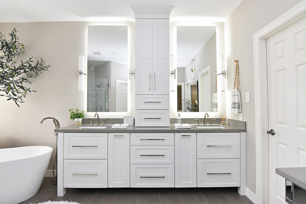 Full Overlay White Cabinets | Floating Bathroom Vanity