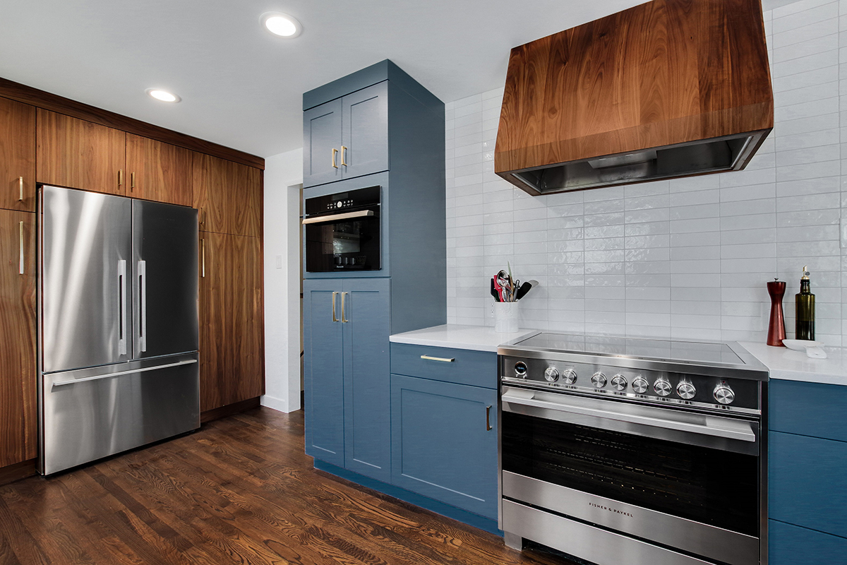 natural and blue kitchen cabinets