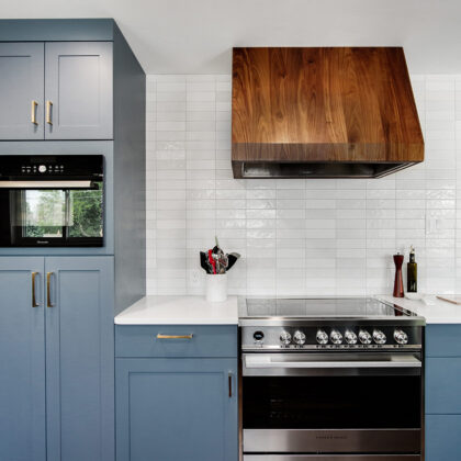 natural and blue kitchen cabinets