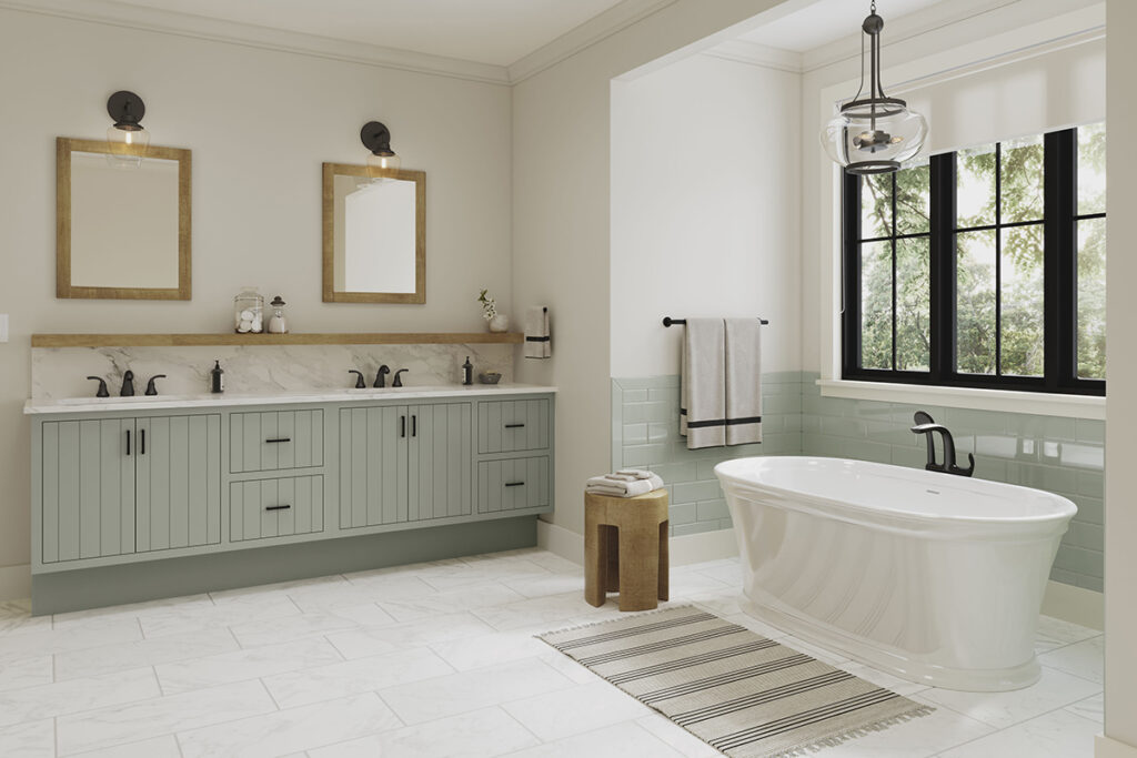 Master Bath With Sage Green Bathroom Cabinets