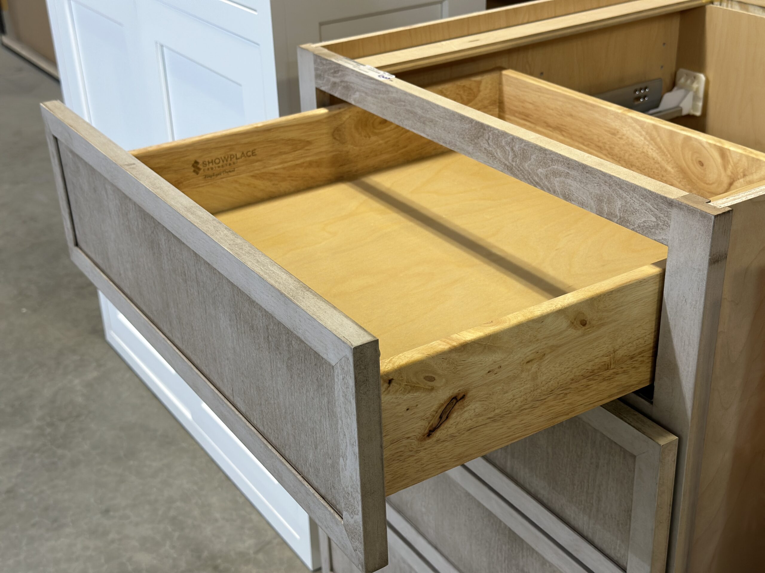 open drawer on cabinet