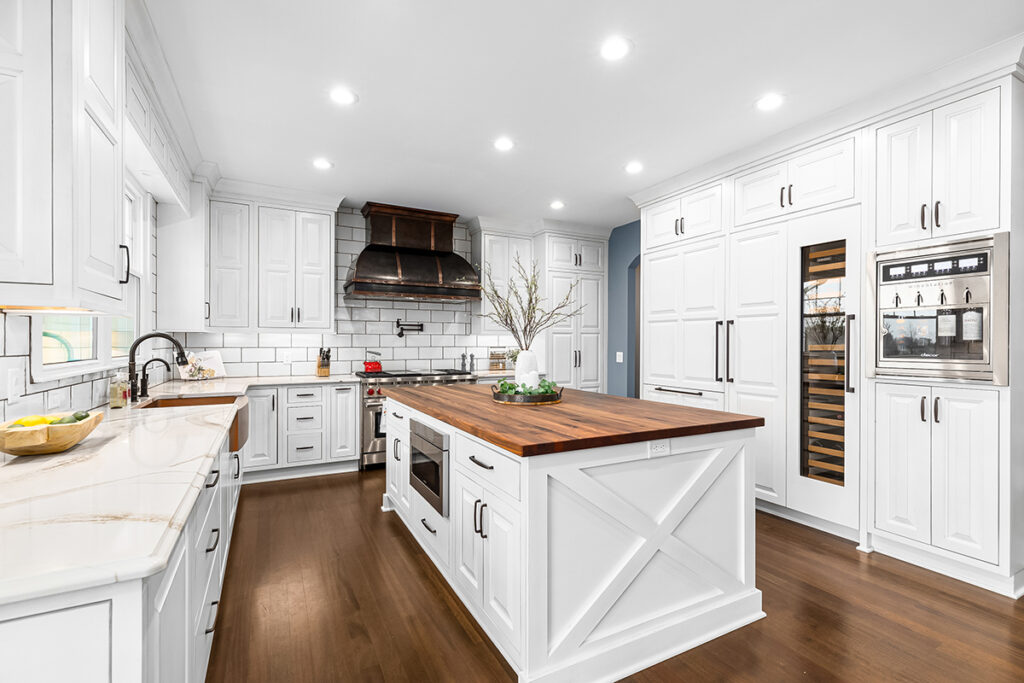 White Inset Kitchen Cabinets With Brown Hardware