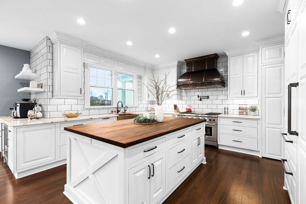 White Inset Kitchen Cabinets With Brown Hardware