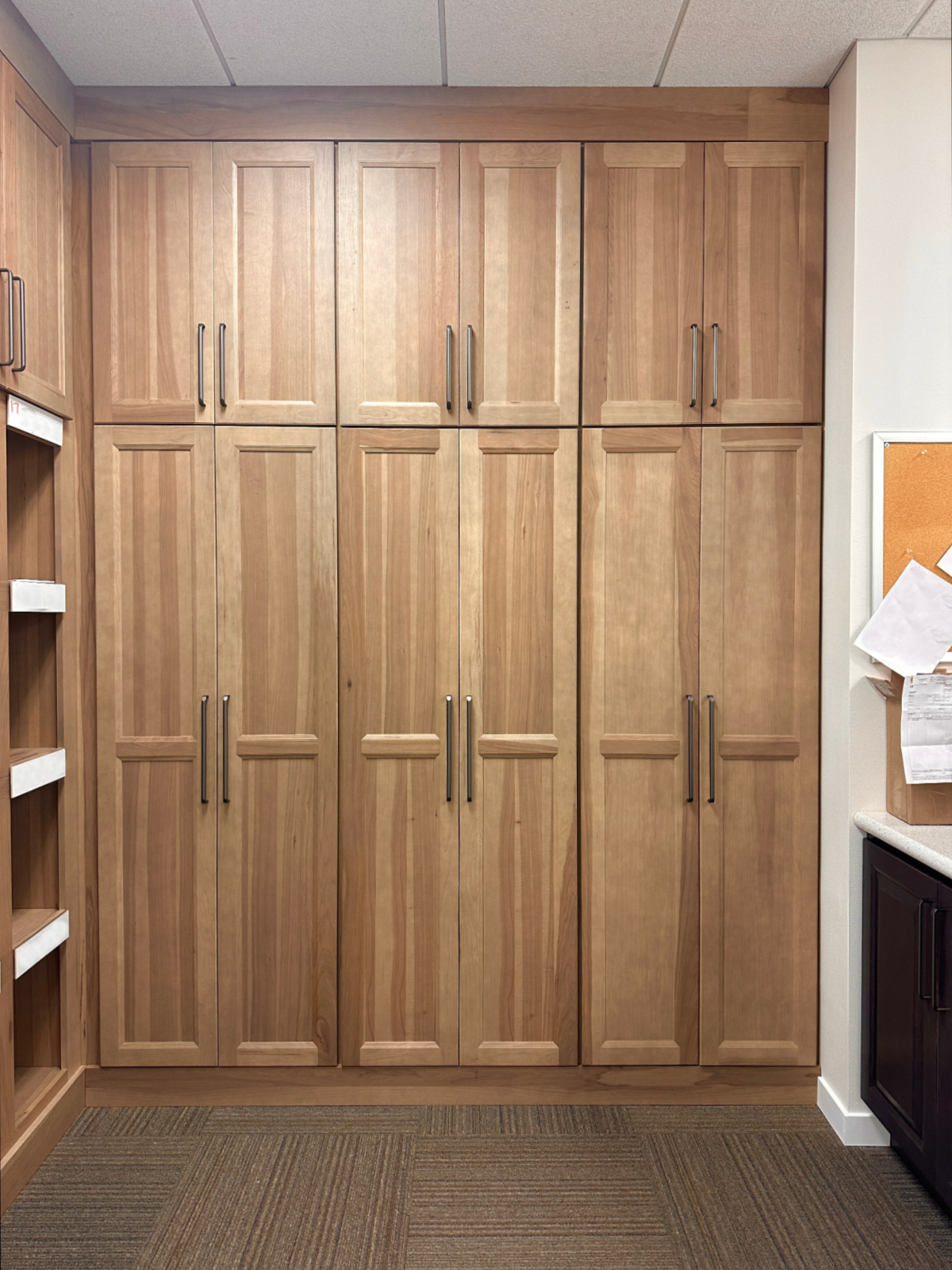 Hickory stained storage cabinets in the back office of our Harrisburg showroom.