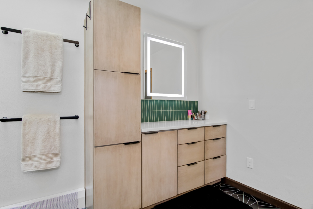 Bathroom with stained vanity