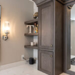 Stained cabinetry in bathroom