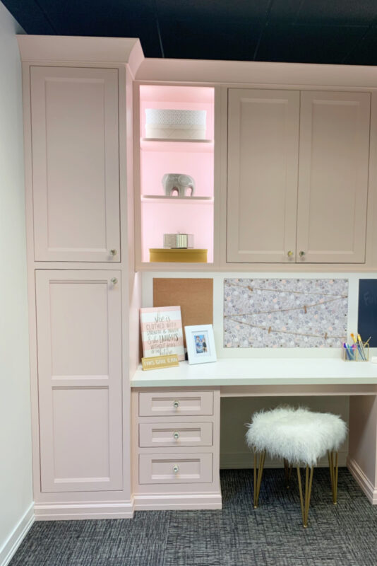 Pink desk cabinets