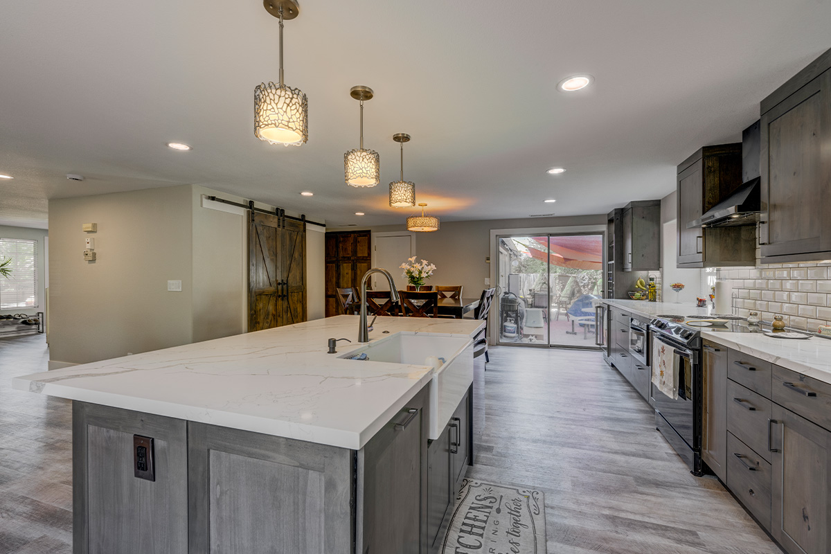 Stained kitchen with island