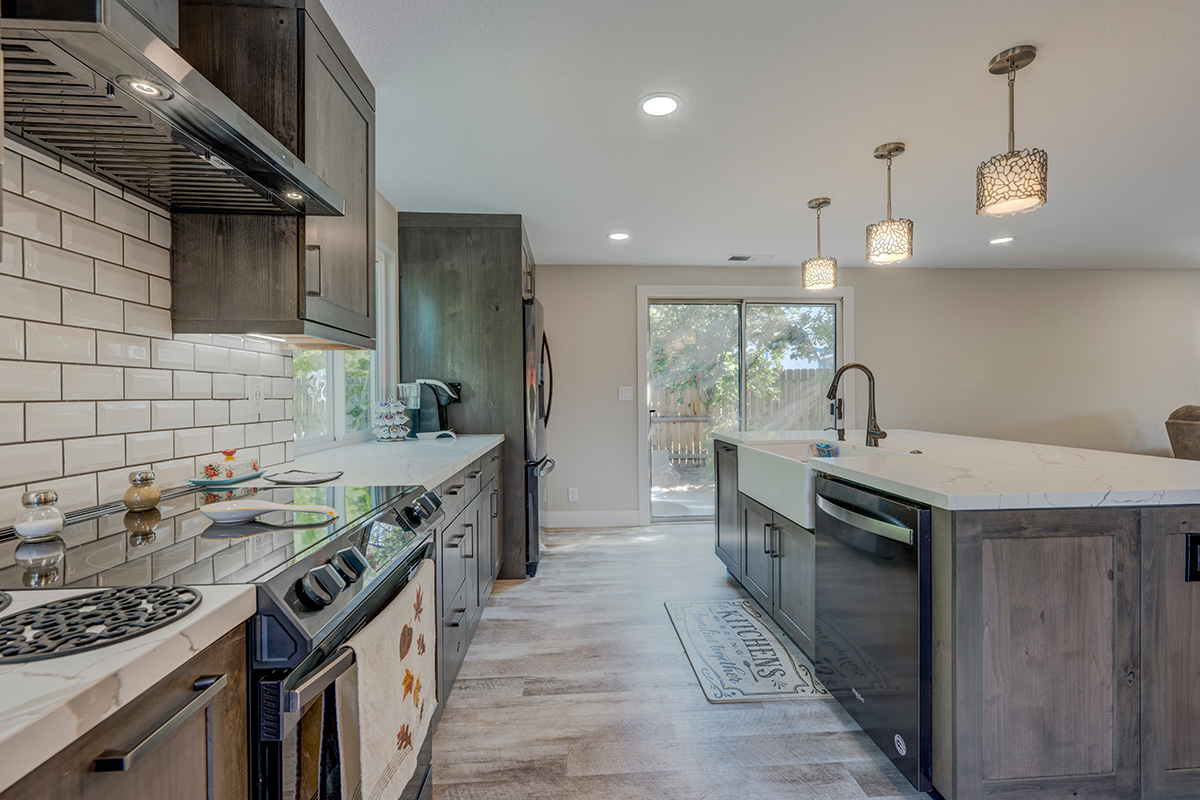 Stained kitchen with island