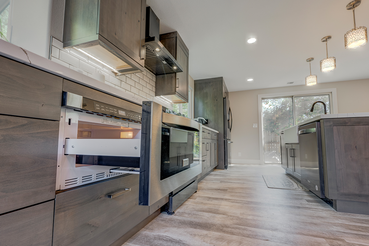 Stained kitchen with island