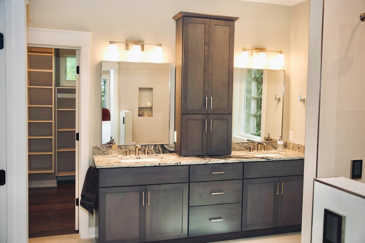 Stained bathroom vanity cabinets