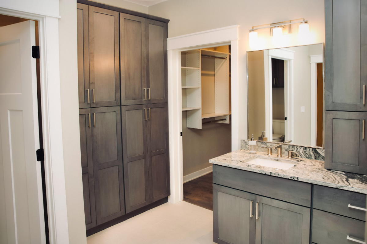 Stained bathroom vanity cabinets