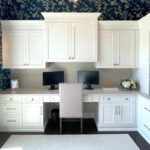 Painted white office cabinets.