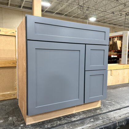 Vanity cabinet painted in Downing Slate