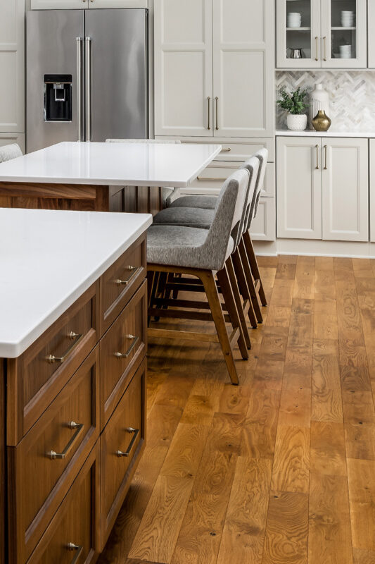 Stained double kitchen islands