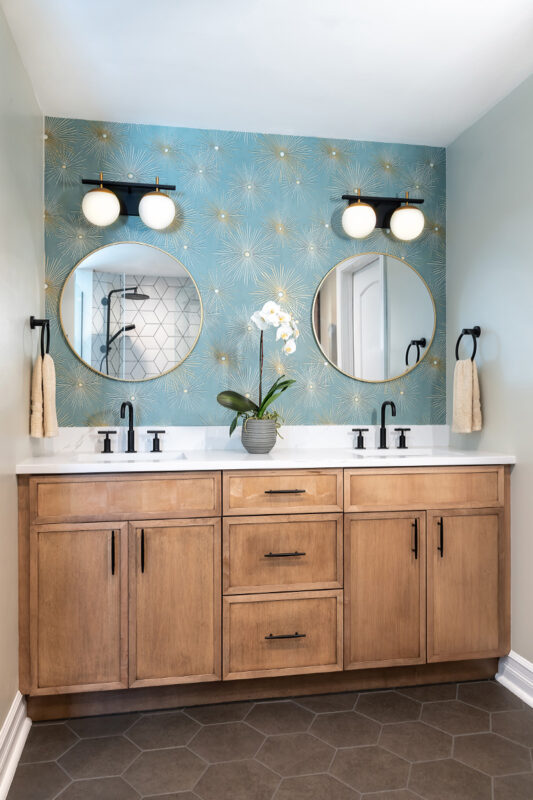 Bathroom with stained vanity