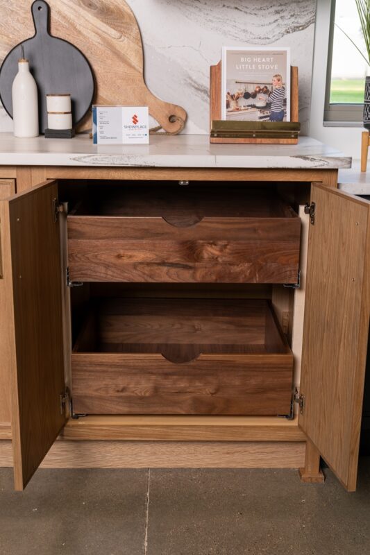 Stained and painted kitchen cabinets showroom display